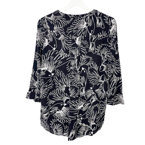 ANTHROPOLOGIE MAEVE Bird Print Black & White Button Up Blouse  - Picture 7 of 8